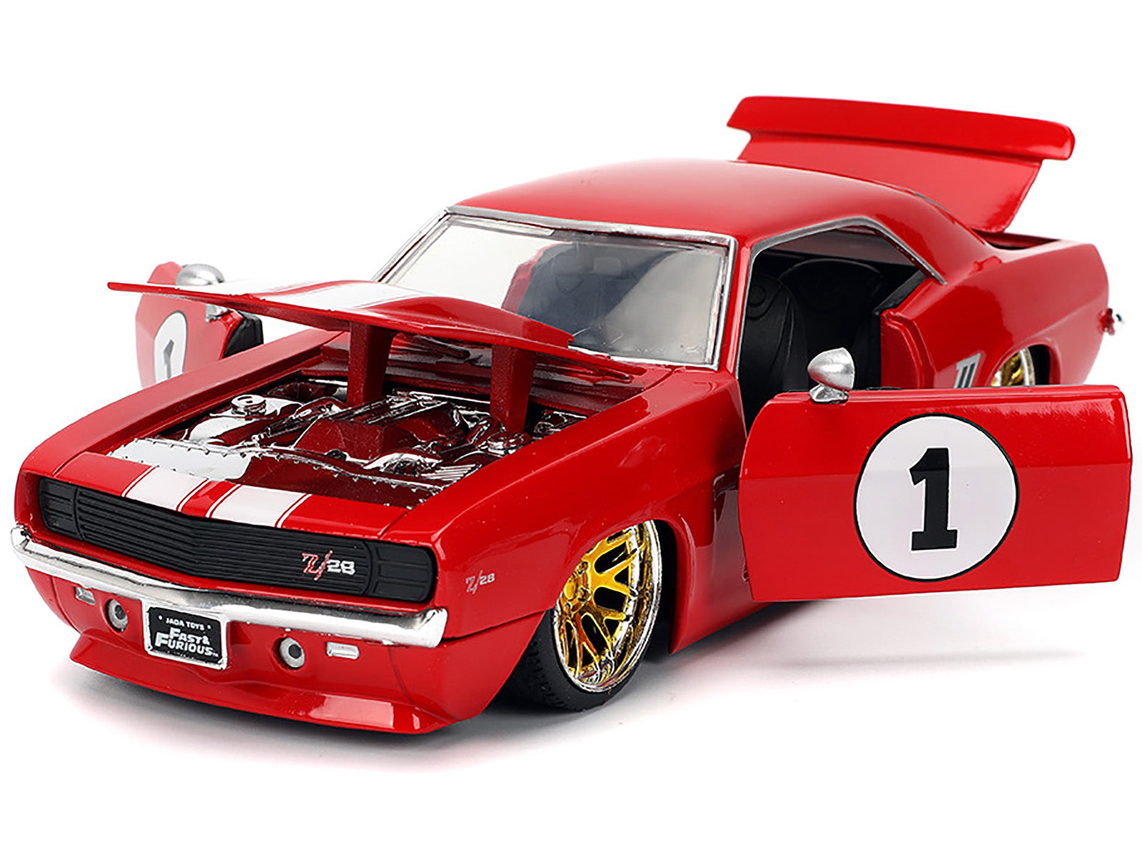 1969 Chevrolet Camaro #1 Red with White Stripes "Fast & Furious" Series 1/24 Diecast Model Car by Jada-DiecastModeler.com