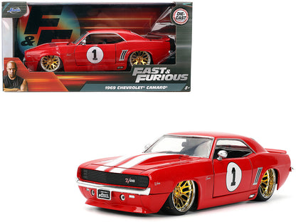 1969 Chevrolet Camaro #1 Red with White Stripes "Fast & Furious" Series 1/24 Diecast Model Car by Jada-DiecastModeler.com