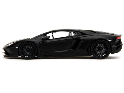 Shaw's Lamborghini Aventador Matt Black "Furious 7" (2015) Movie "Fast & Furious" Series 1/24 Diecast Model Car by Jada