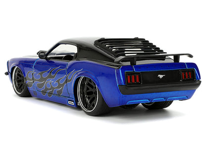 1970 Ford Mustang Boss 429 Black and Blue Metallic with Flames "Bigtime Muscle" Series 1/24 Diecast Model Car by Jada