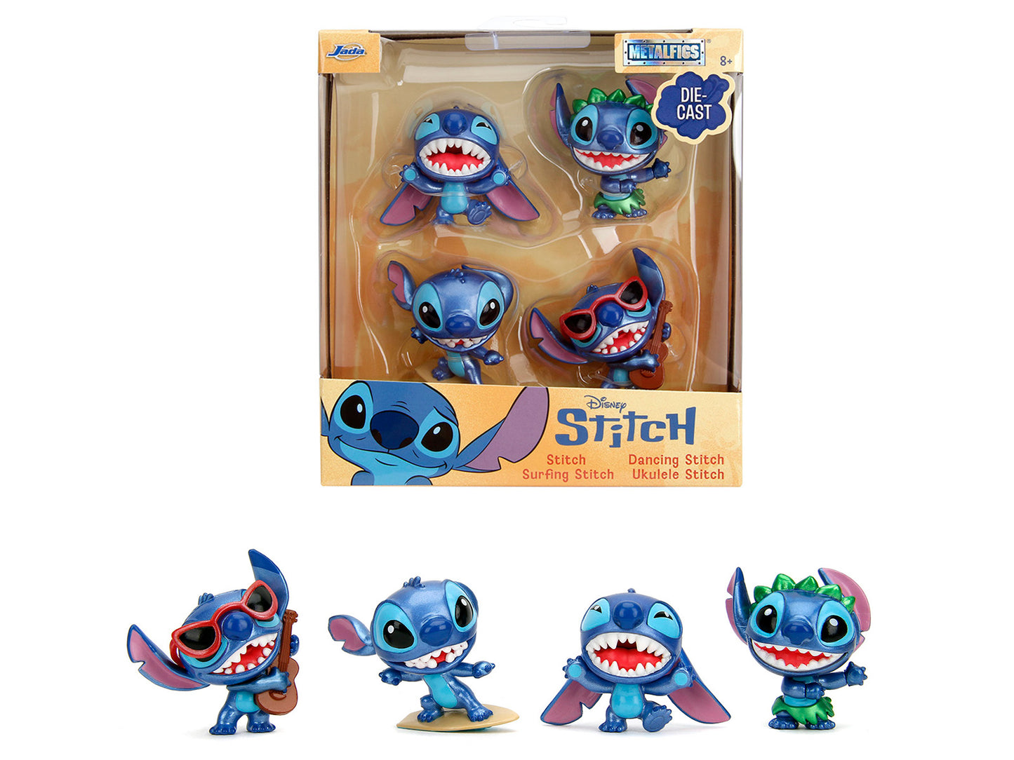 Set of 4 Diecast Figures "Disney's Stitch" "Metalfigs" Series Diecast Models by Jada-DiecastModeler.com