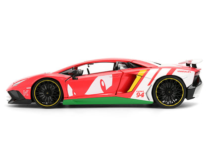 Lamborghini Aventador SV Red with Graphics and Knuckles Diecast Figure "Sonic The Hedgehog" Franchise "Hollywood Rides" Series 1/24 Diecast Model by Jada-DiecastModeler.com