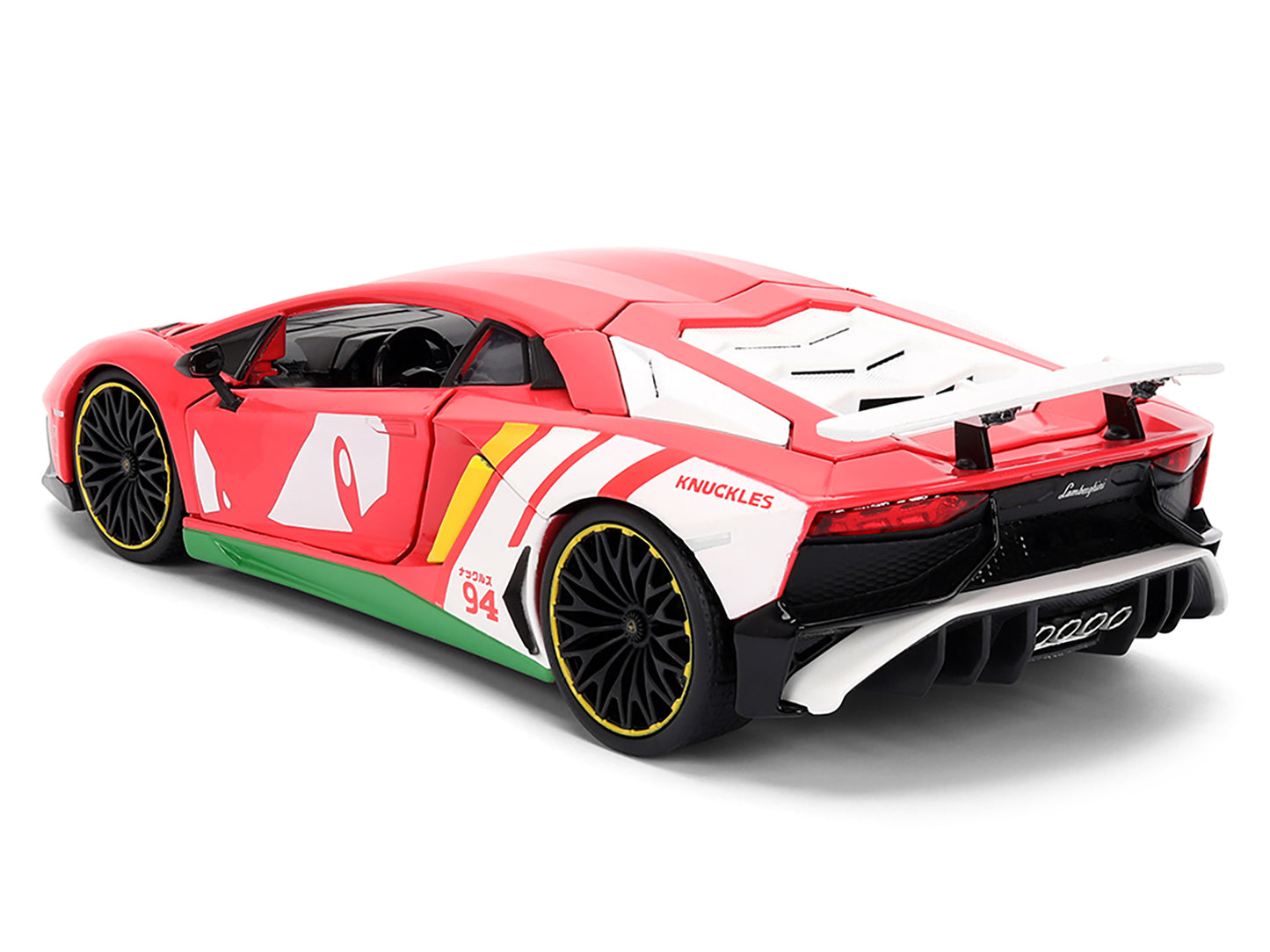 Lamborghini Aventador SV Red with Graphics and Knuckles Diecast Figure "Sonic The Hedgehog" Franchise "Hollywood Rides" Series 1/24 Diecast Model by Jada-DiecastModeler.com