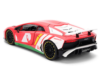 Lamborghini Aventador SV Red with Graphics and Knuckles Diecast Figure "Sonic The Hedgehog" Franchise "Hollywood Rides" Series 1/24 Diecast Model by Jada-DiecastModeler.com