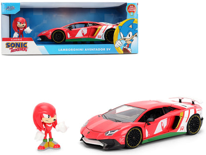Lamborghini Aventador SV Red with Graphics and Knuckles Diecast Figure "Sonic The Hedgehog" Franchise "Hollywood Rides" Series 1/24 Diecast Model by Jada-DiecastModeler.com
