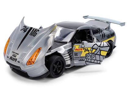 2009 Nissan GT-R (R35) Ben Sopra Brushed Metal with Black Top and Graphics and Mechagodzilla Diecast Figure "Godzilla" Franchise "Anime Hollywood Rides" Series 1/24 Diecast Model by Jada