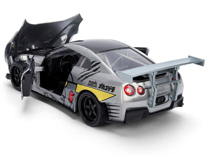 2009 Nissan GT-R (R35) Ben Sopra Brushed Metal with Black Top and Graphics and Mechagodzilla Diecast Figure "Godzilla" Franchise "Anime Hollywood Rides" Series 1/24 Diecast Model by Jada
