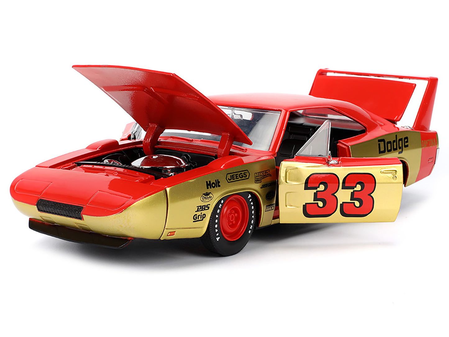 1969 Dodge Charger Daytona #33 Red and Gold Metallic with Graphics "Bigtime Muscle" Series 1/24 Diecast Model Car by Jada-DiecastModeler.com