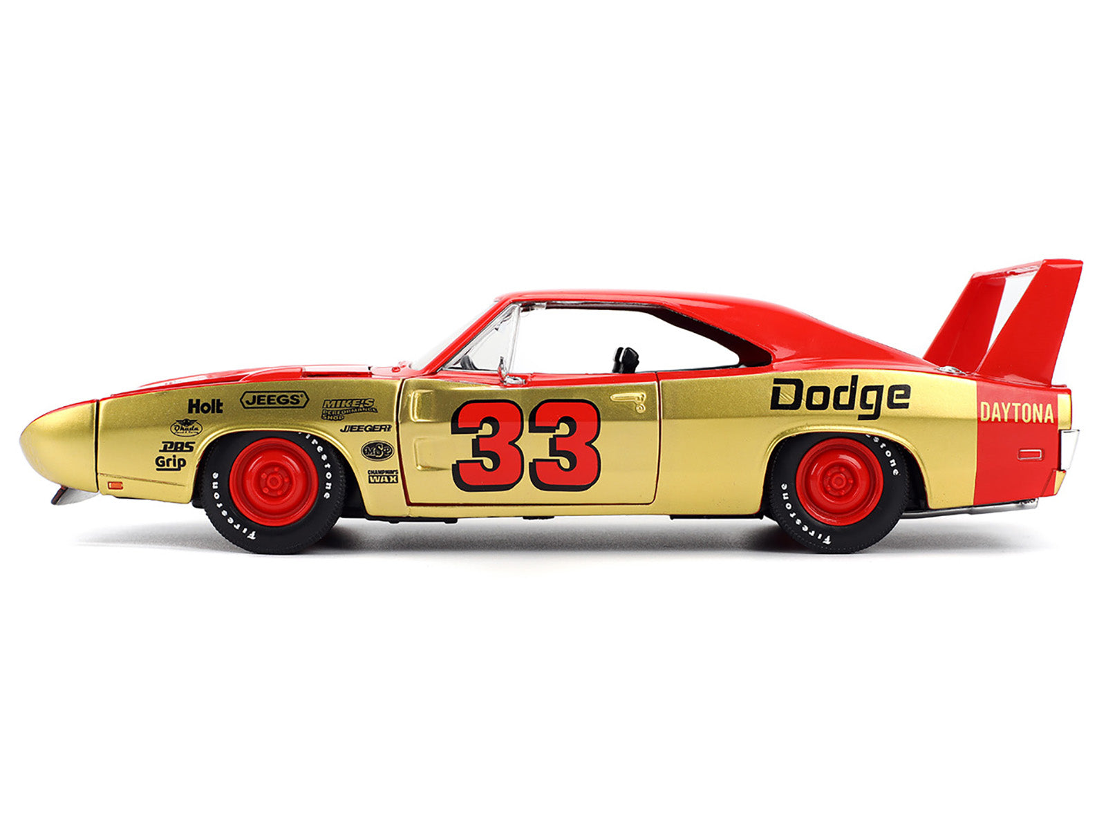 1969 Dodge Charger Daytona #33 Red and Gold Metallic with Graphics "Bigtime Muscle" Series 1/24 Diecast Model Car by Jada-DiecastModeler.com