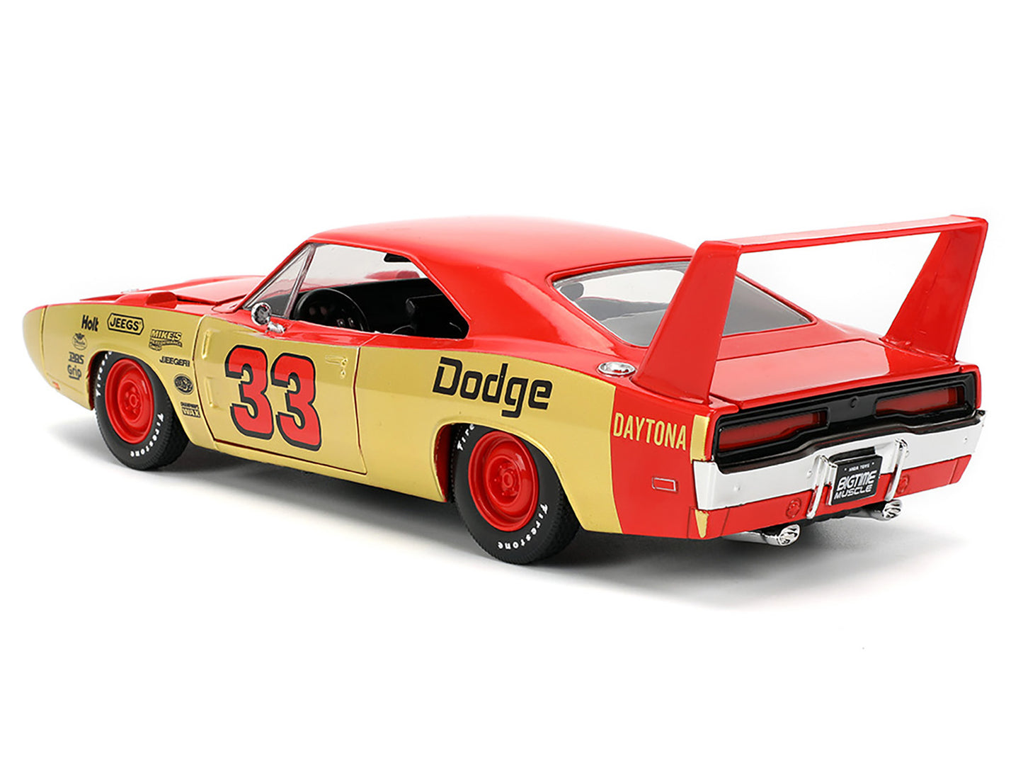 1969 Dodge Charger Daytona #33 Red and Gold Metallic with Graphics "Bigtime Muscle" Series 1/24 Diecast Model Car by Jada-DiecastModeler.com