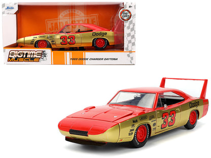 1969 Dodge Charger Daytona #33 Red and Gold Metallic with Graphics "Bigtime Muscle" Series 1/24 Diecast Model Car by Jada