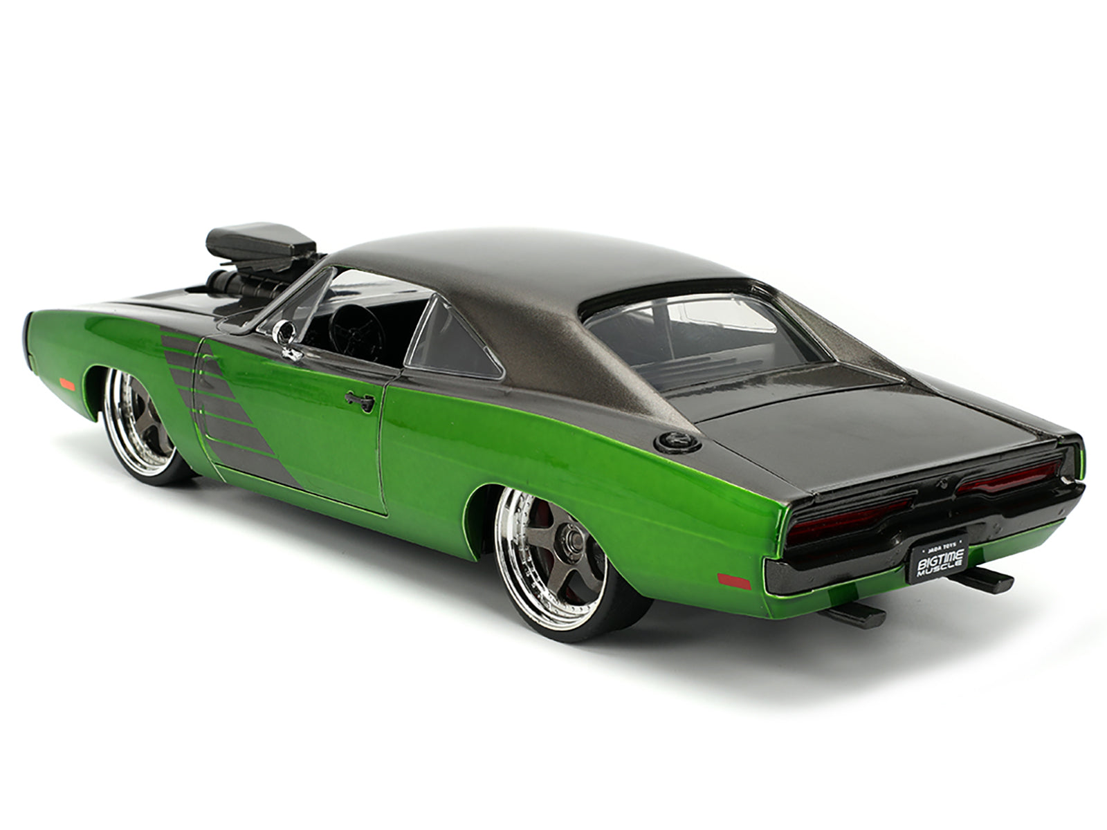 1970 Dodge Charger R/T Dark Gray Metallic and Green Metallic with Dark Gray Stripes "Bigtime Muscle" Series 1/24 Diecast Model Car by Jada-DiecastModeler.com