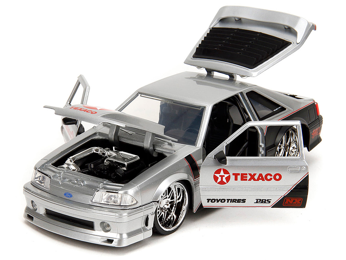 1989 Ford Mustang GT "Texaco" Silver Metallic and Matt Black "Bigtime Muscle" Series 1/24 Diecast Model Car by Jada