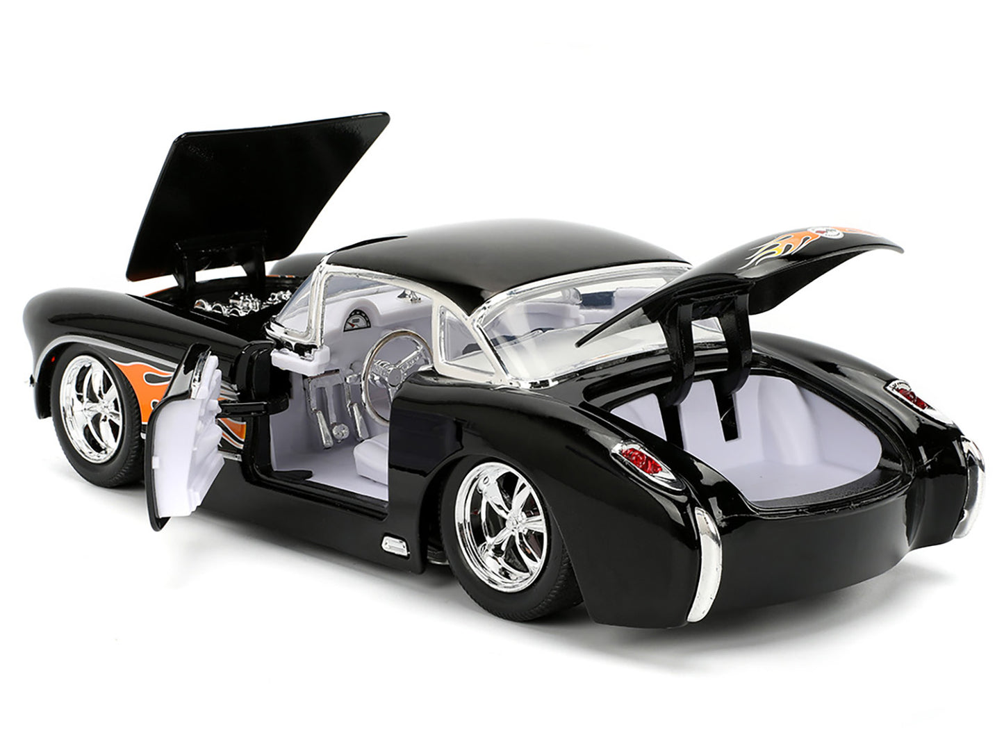 1957 Chevrolet Corvette Black with Flame Graphics and White Interior "Bigtime Muscle" Series 1/24 Diecast Model Car by Jada