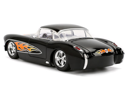 1957 Chevrolet Corvette Black with Flame Graphics and White Interior "Bigtime Muscle" Series 1/24 Diecast Model Car by Jada-DiecastModeler.com
