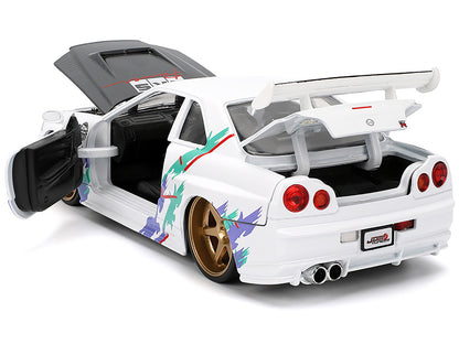 2002 Nissan Skyline GT-R (R34) RHD (Right Hand Drive) "HKS Power" White with Carbon Hood and Graphics "JDM Tuners" Series 1/24 Diecast Model Car by Jada