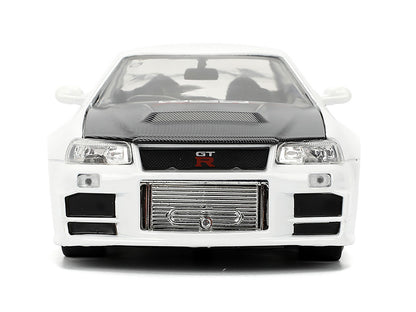 2002 Nissan Skyline GT-R (R34) RHD (Right Hand Drive) "HKS Power" White with Carbon Hood and Graphics "JDM Tuners" Series 1/24 Diecast Model Car by Jada-DiecastModeler.com