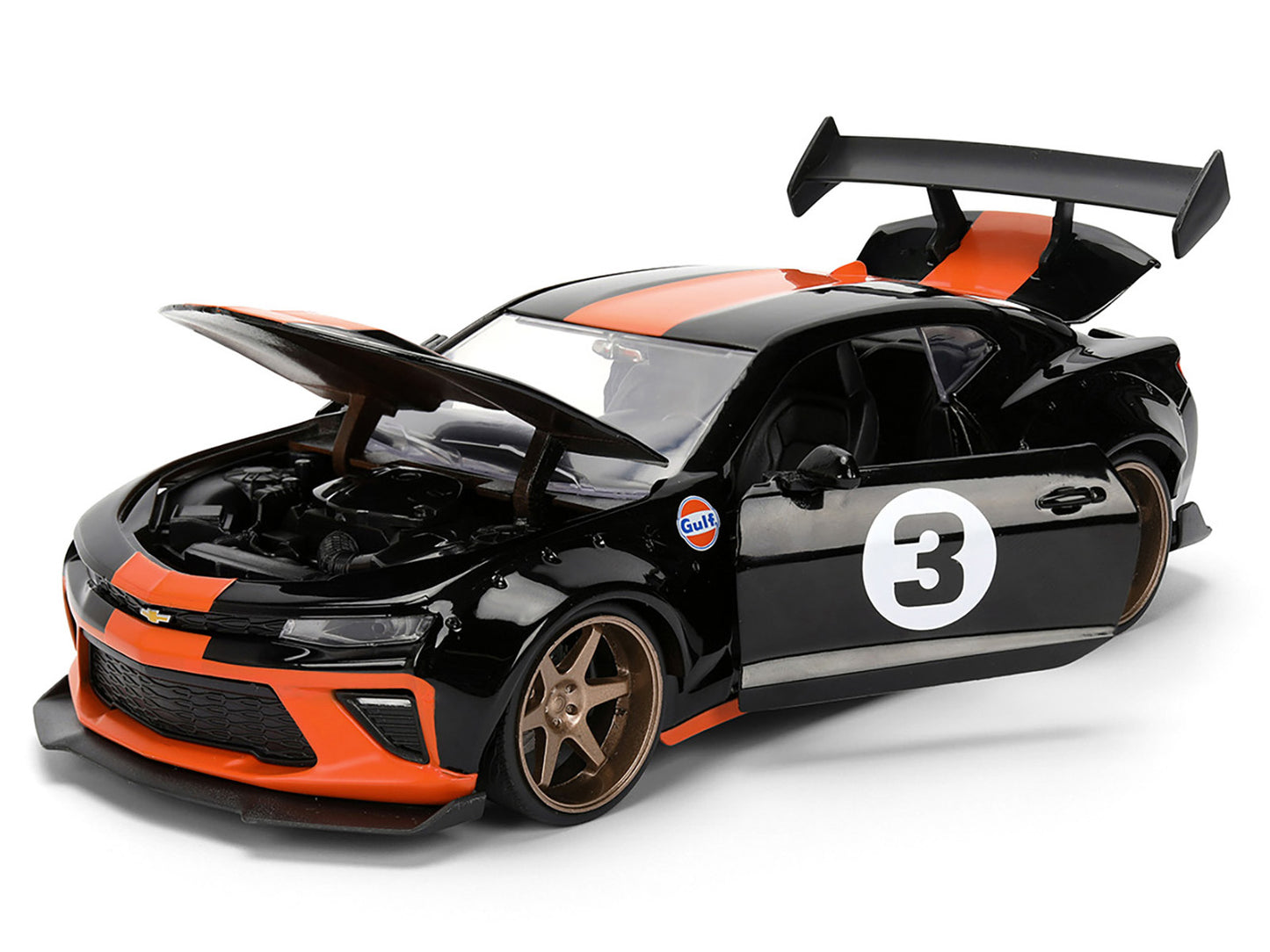2016 Chevrolet Camaro #3 "Gulf Oil" Black with Orange Stripe "Wide Body" Series 1/24 Diecast Model Car by Jada