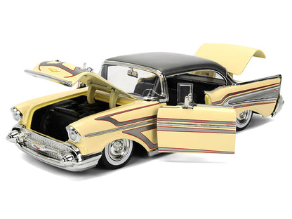1957 Chevrolet Bel Air Cream with Graphics and Gray Metallic Top "Bigtime Muscle" Series 1/24 Diecast Model Car by Jada