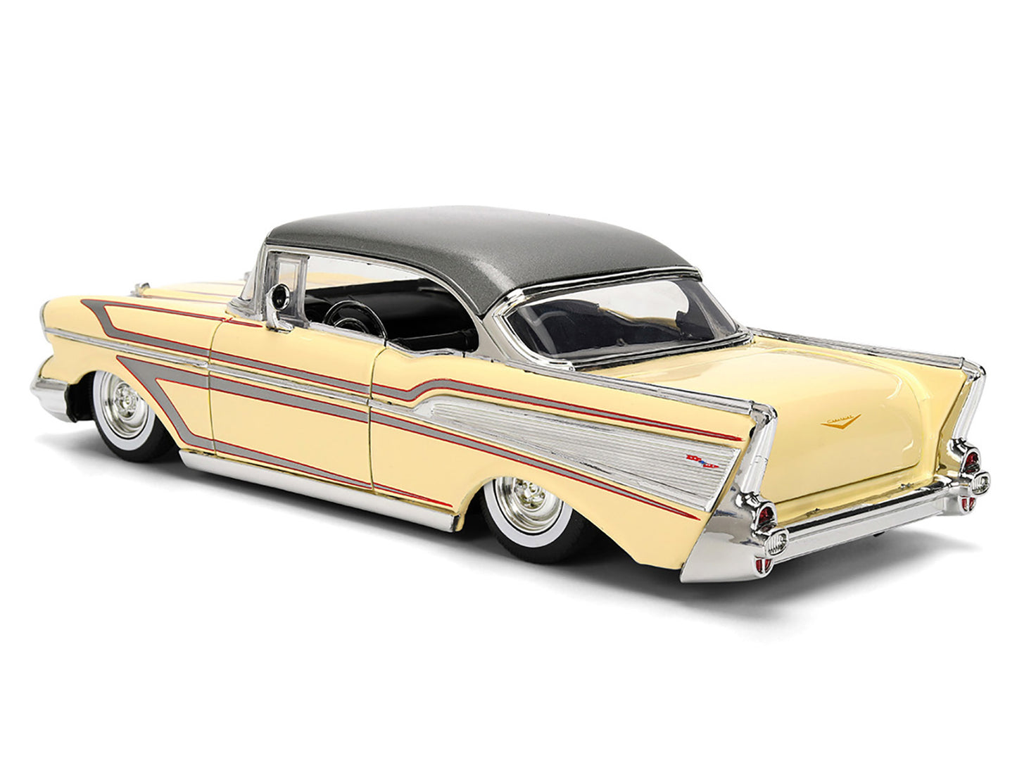 1957 Chevrolet Bel Air Cream with Graphics and Gray Metallic Top "Bigtime Muscle" Series 1/24 Diecast Model Car by Jada