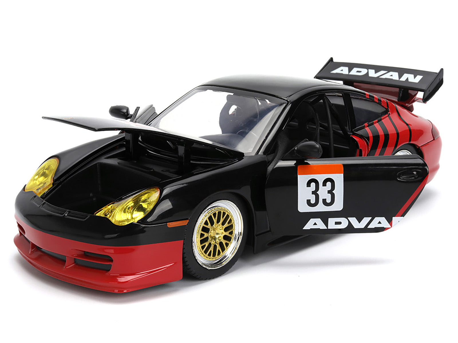Porsche 911 GT3 RS (996) #33 "ADVAN" Black and Red "Hyper-Spec" Series 1/24 Diecast Model Car by Jada-DiecastModeler.com