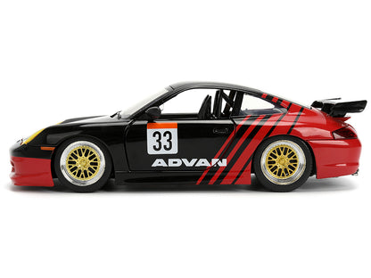Porsche 911 GT3 RS (996) #33 "ADVAN" Black and Red "Hyper-Spec" Series 1/24 Diecast Model Car by Jada-DiecastModeler.com
