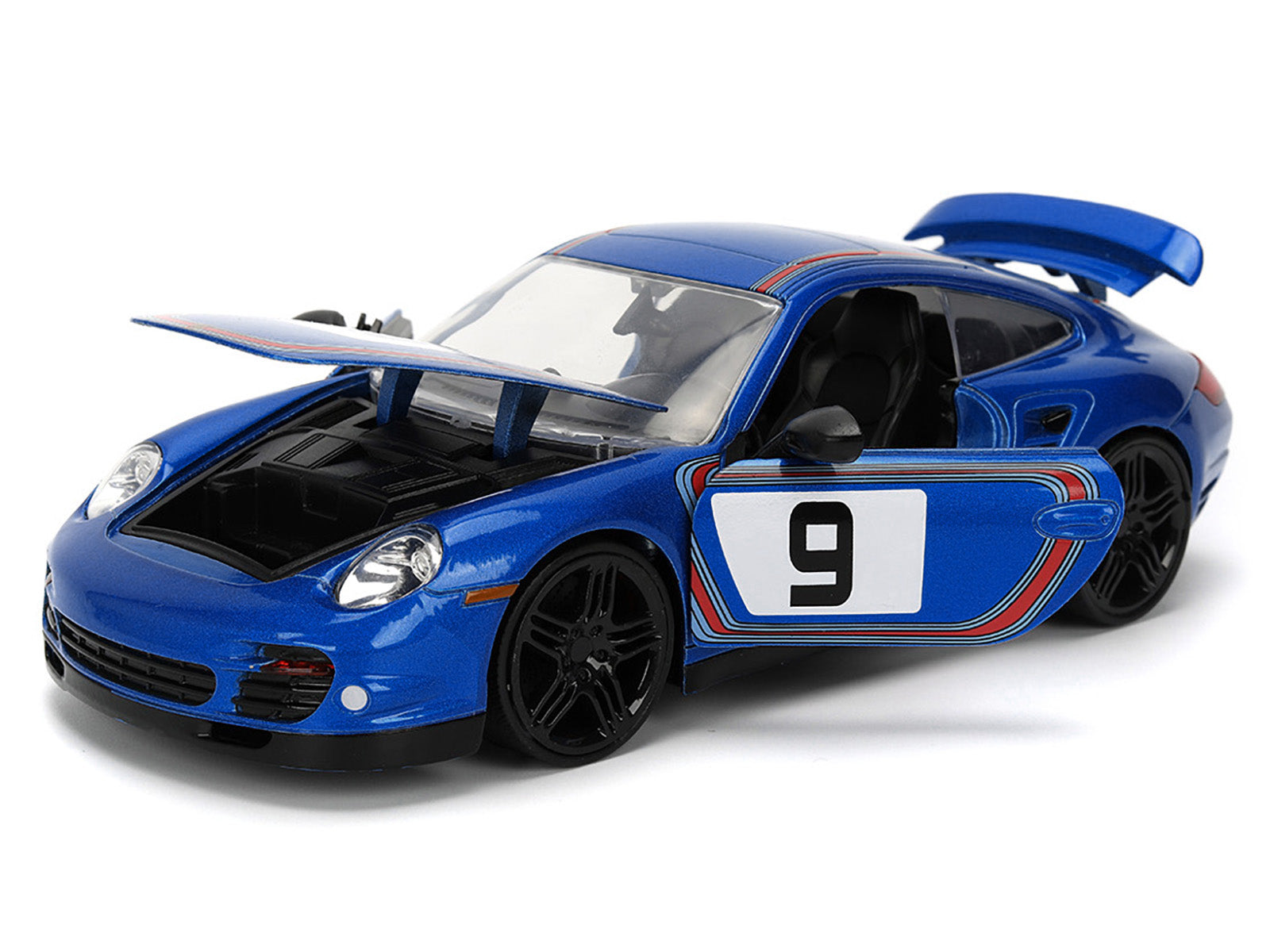 Porsche 911 Turbo (997) #9 Blue Metallic with Stripes "Hyper-Spec" Series 1/24 Diecast Model Car by Jada-DiecastModeler.com