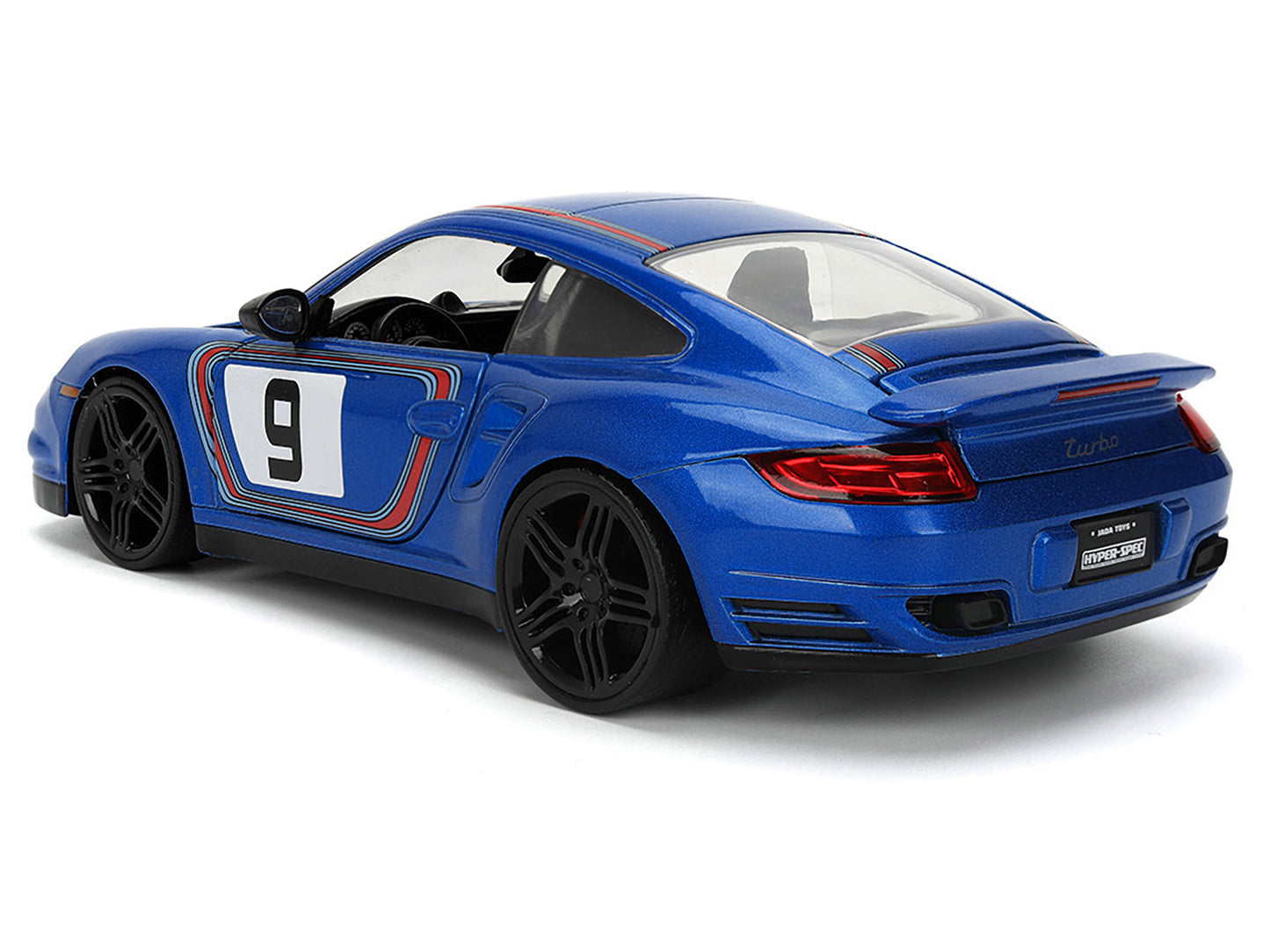 Porsche 911 Turbo (997) #9 Blue Metallic with Stripes "Hyper-Spec" Series 1/24 Diecast Model Car by Jada-DiecastModeler.com