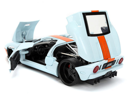 2005 Ford GT #6 "Gulf Oil" Light Blue with Orange Stripes "Hyper-Spec" Series 1/24 Diecast Model Car by Jada