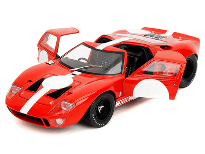 Ford GT40 MK1 Red with White Stripes and Graphics "Pink Slips" Series 1/18 Diecast Model Car by Jada-DiecastModeler.com