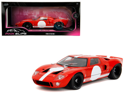 Ford GT40 MK1 Red with White Stripes and Graphics "Pink Slips" Series 1/18 Diecast Model Car by Jada-DiecastModeler.com