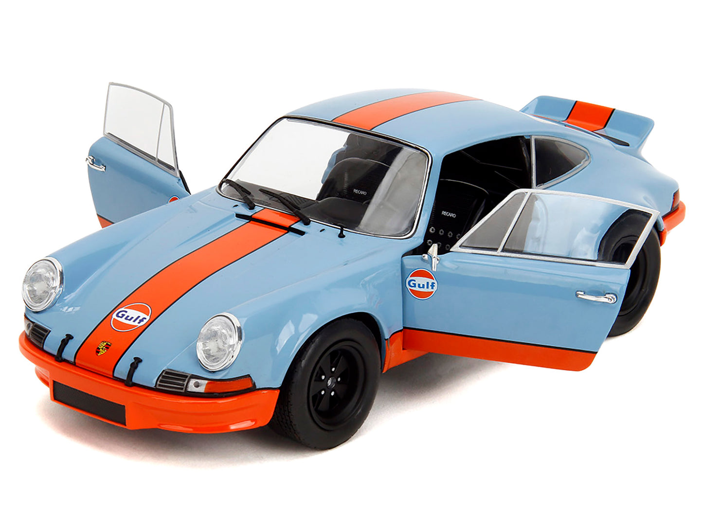 Porsche 911 RSR "Gulf Oil" Light Blue with Orange Stripes "Pink Slips" Series 1/18 Diecast Model Car by Jada