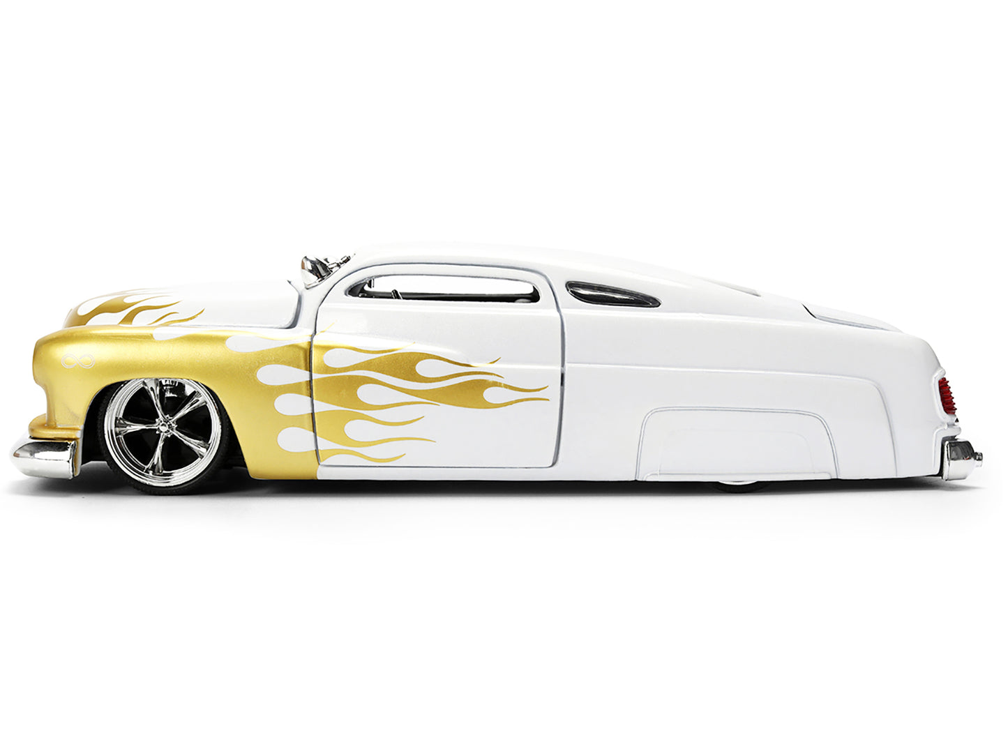 1951 Mercury Coupe White with Gold Flames "Bigtime Muscle" Series 1/24 Diecast Model Car by Jada-DiecastModeler.com