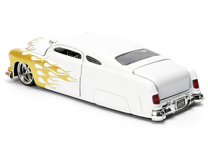 1951 Mercury Coupe White with Gold Flames "Bigtime Muscle" Series 1/24 Diecast Model Car by Jada