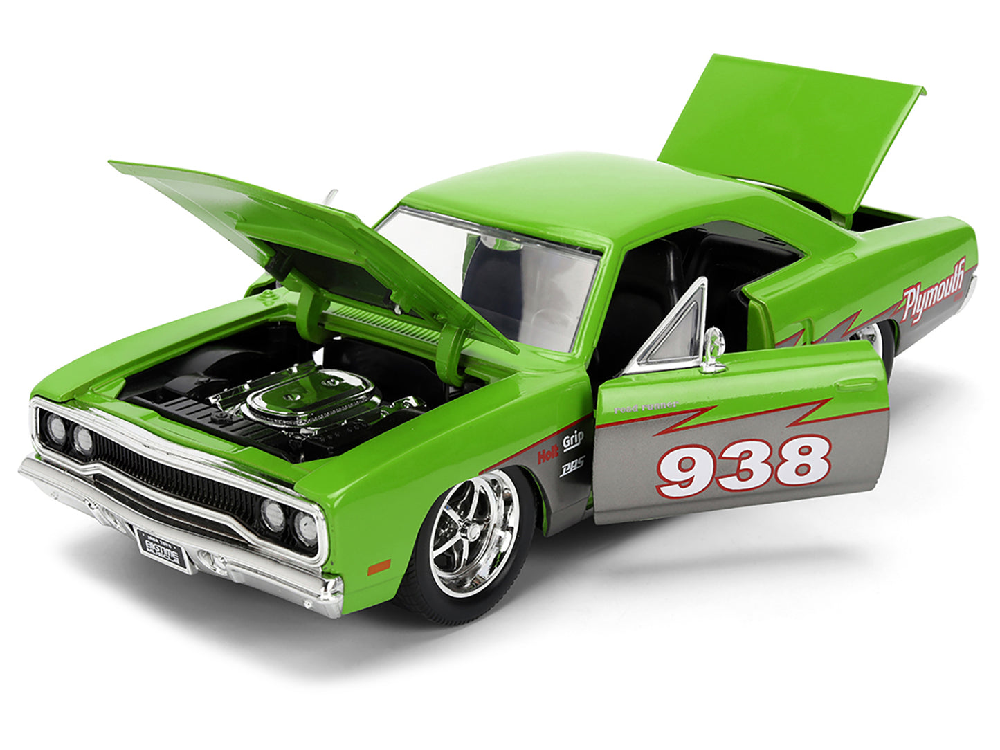 1970 Plymouth Road Runner #938 Green and Gray Metallic "Bigtime Muscle" Series 1/24 Diecast Model Car by Jada-DiecastModeler.com