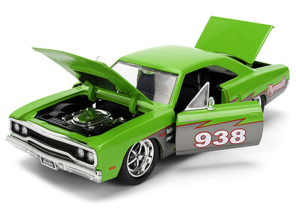 1970 Plymouth Road Runner #938 Green and Gray Metallic "Bigtime Muscle" Series 1/24 Diecast Model Car by Jada-DiecastModeler.com