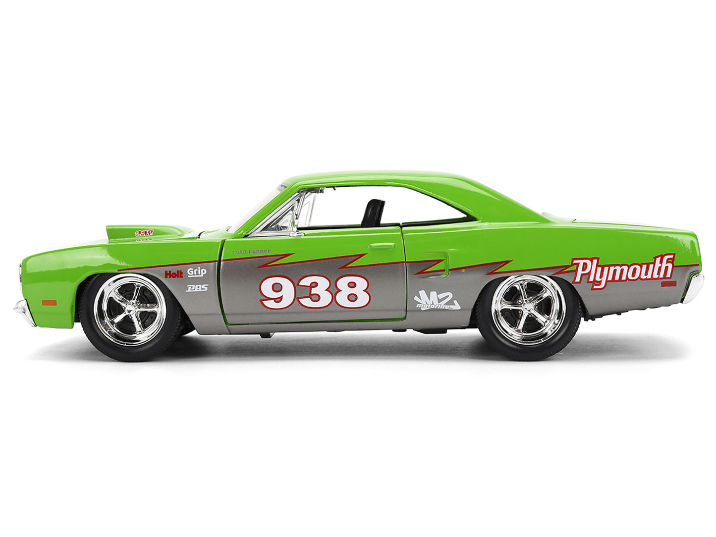 1970 Plymouth Road Runner #938 Green and Gray Metallic "Bigtime Muscle" Series 1/24 Diecast Model Car by Jada-DiecastModeler.com