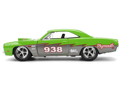 1970 Plymouth Road Runner #938 Green and Gray Metallic "Bigtime Muscle" Series 1/24 Diecast Model Car by Jada-DiecastModeler.com