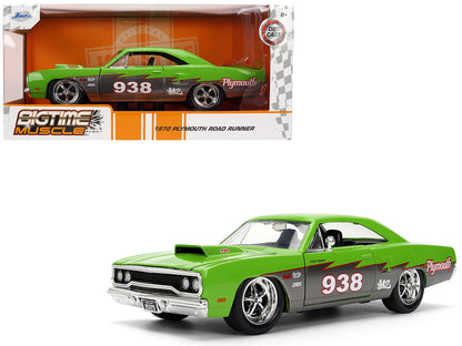 1970 Plymouth Road Runner #938 Green and Gray Metallic "Bigtime Muscle" Series 1/24 Diecast Model Car by Jada-DiecastModeler.com