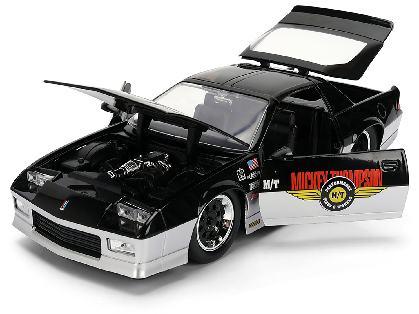 1985 Chevrolet Camaro Z28 "Mickey Thompson" Black and Silver Metallic "Bigtime Muscle" Series 1/24 Diecast Model Car by Jada-DiecastModeler.com