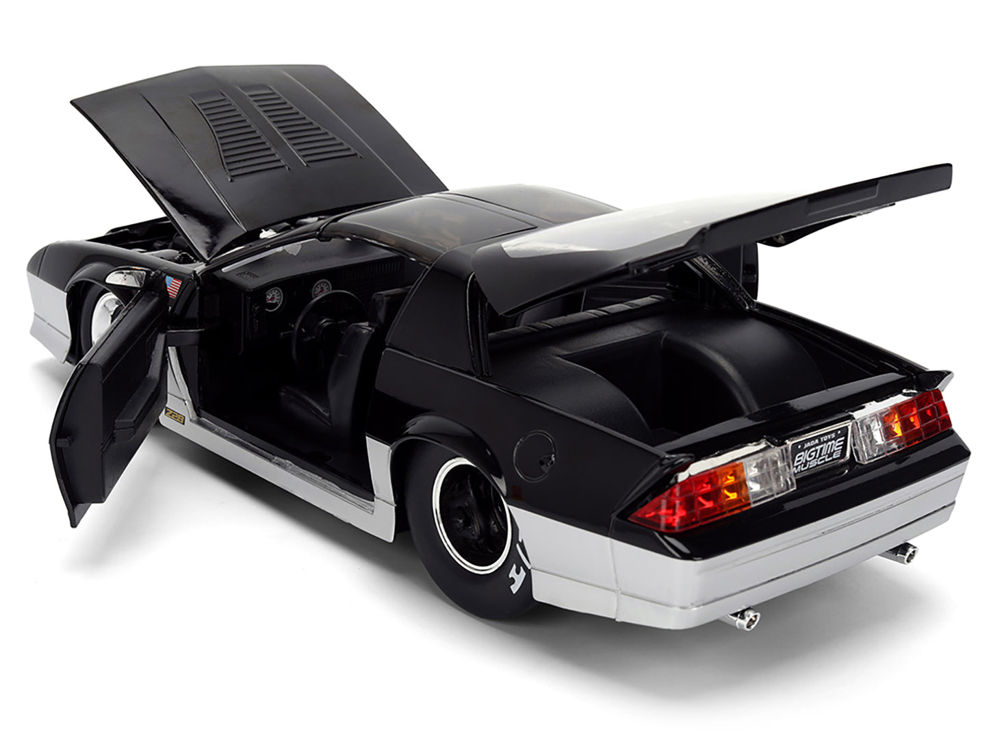 1985 Chevrolet Camaro Z28 "Mickey Thompson" Black and Silver Metallic "Bigtime Muscle" Series 1/24 Diecast Model Car by Jada-DiecastModeler.com