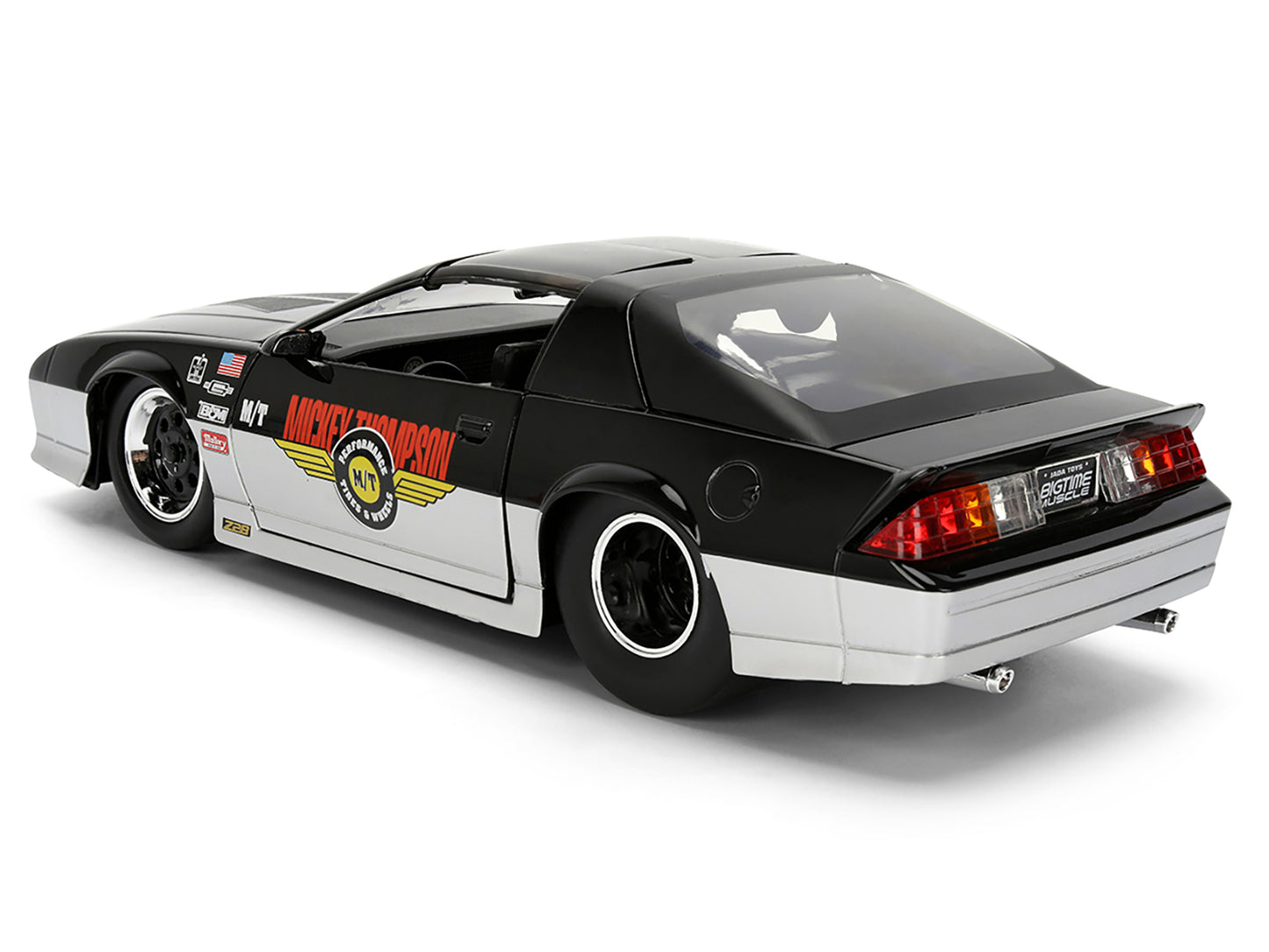 1985 Chevrolet Camaro Z28 "Mickey Thompson" Black and Silver Metallic "Bigtime Muscle" Series 1/24 Diecast Model Car by Jada-DiecastModeler.com