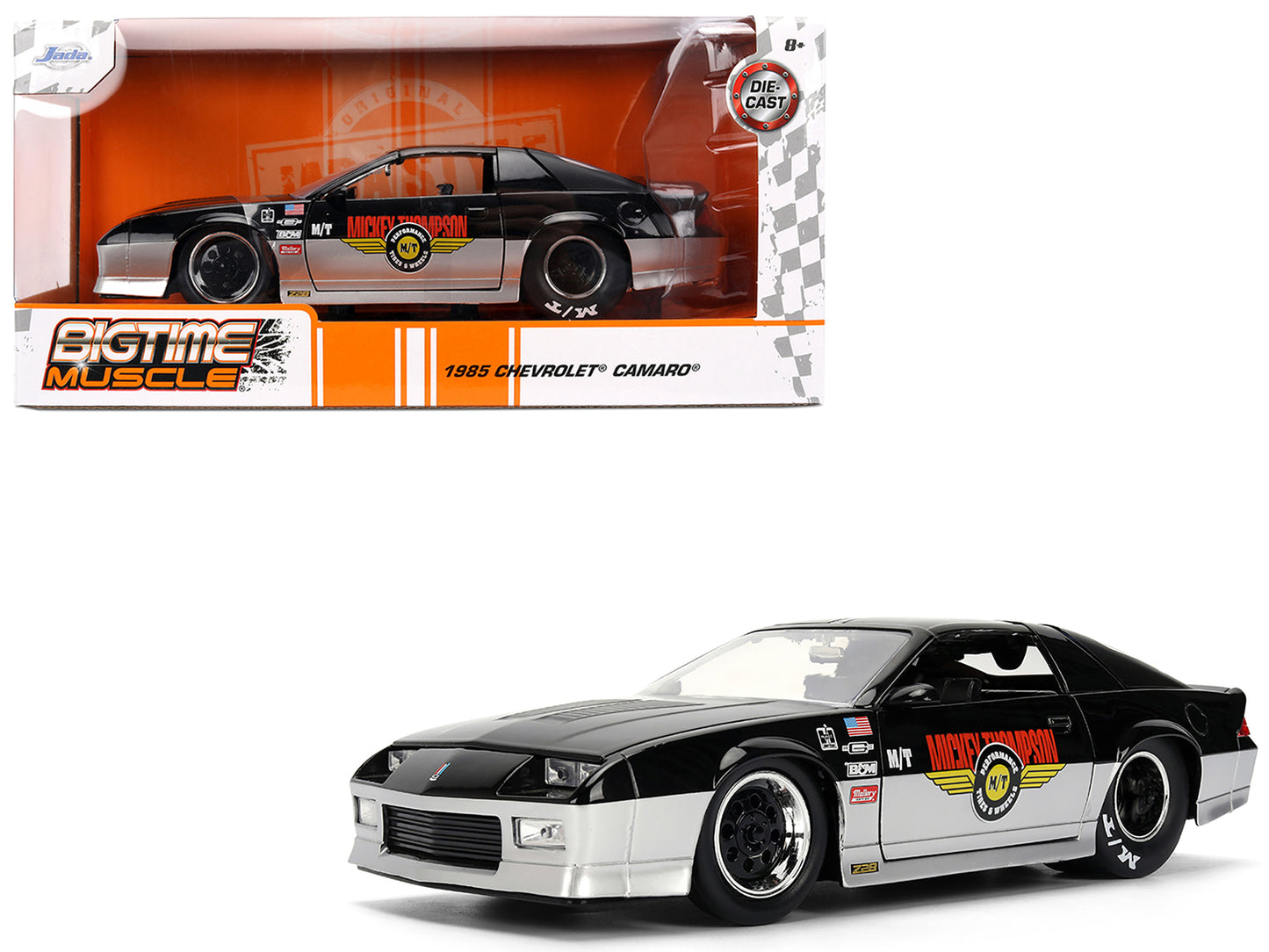 1985 Chevrolet Camaro Z28 "Mickey Thompson" Black and Silver Metallic "Bigtime Muscle" Series 1/24 Diecast Model Car by Jada-DiecastModeler.com