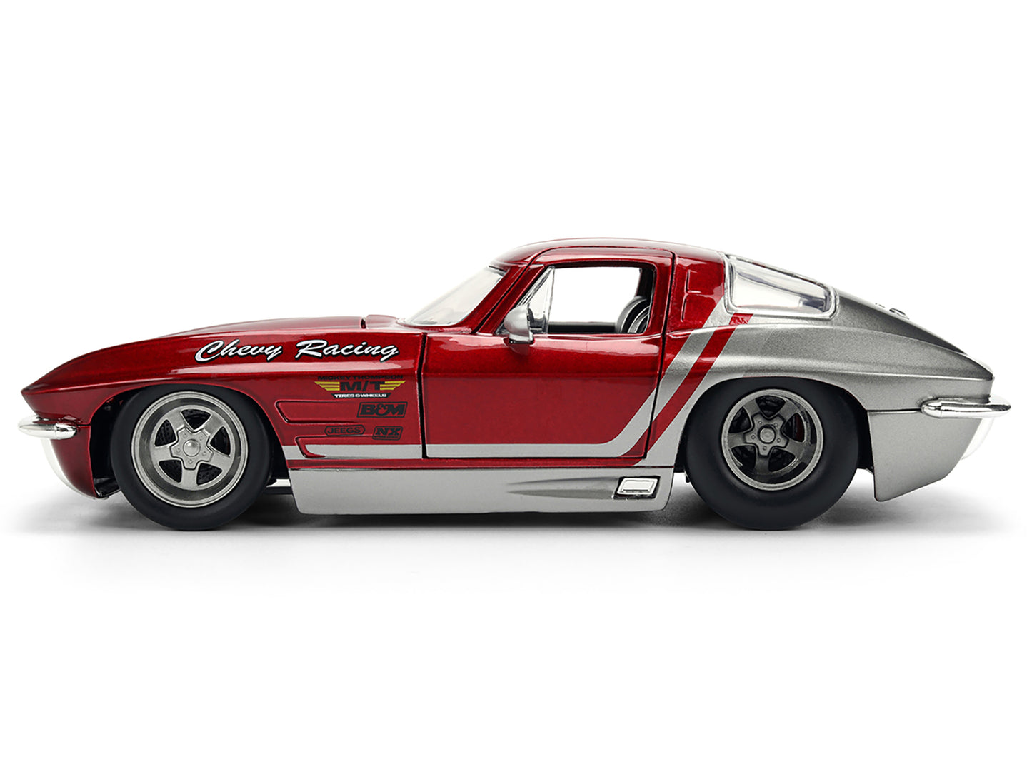 1963 Chevrolet Corvette Stingray "Chevy Racing" Red Metallic and Gray "Bigtime Muscle" Series 1/24 Diecast Model Car by Jada-DiecastModeler.com