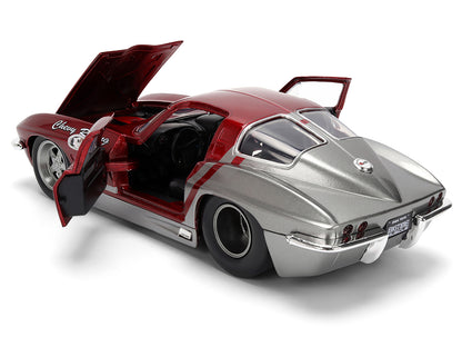 1963 Chevrolet Corvette Stingray "Chevy Racing" Red Metallic and Gray "Bigtime Muscle" Series 1/24 Diecast Model Car by Jada-DiecastModeler.com