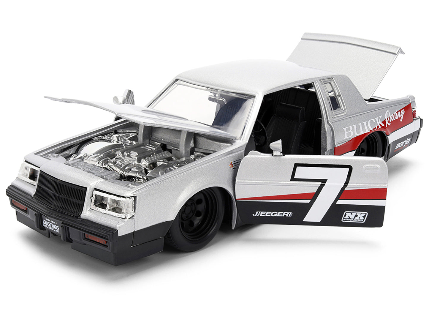 1987 Buick Grand National #7 "Buick Racing" Matt Silver Metallic with Red and Black Stripes "Bigtime Muscle" Series 1/24 Diecast Model by Jada-DiecastModeler.com