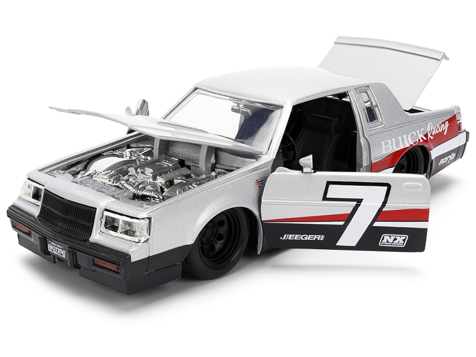 1987 Buick Grand National #7 "Buick Racing" Matt Silver Metallic with Red and Black Stripes "Bigtime Muscle" Series 1/24 Diecast Model by Jada-DiecastModeler.com