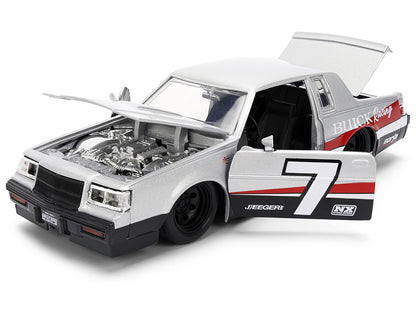 1987 Buick Grand National #7 "Buick Racing" Matt Silver Metallic with Red and Black Stripes "Bigtime Muscle" Series 1/24 Diecast Model by Jada-DiecastModeler.com