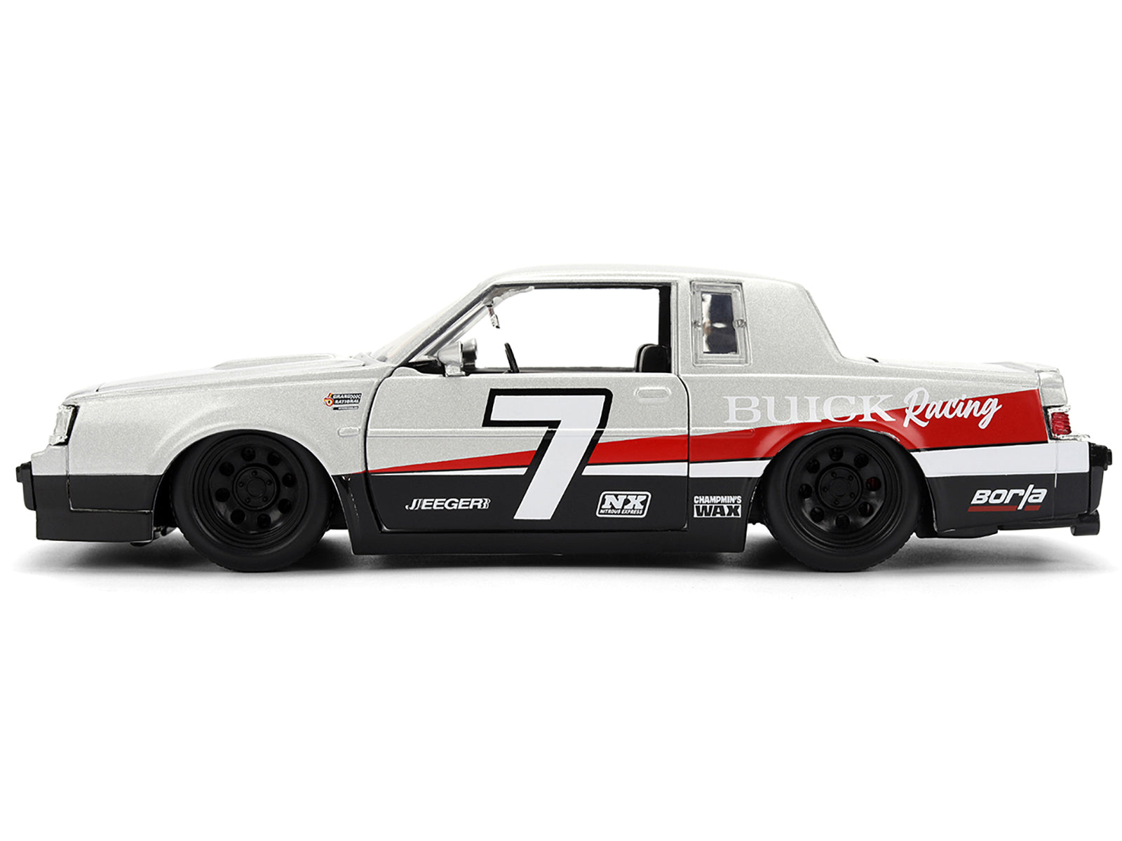 1987 Buick Grand National #7 "Buick Racing" Matt Silver Metallic with Red and Black Stripes "Bigtime Muscle" Series 1/24 Diecast Model by Jada-DiecastModeler.com