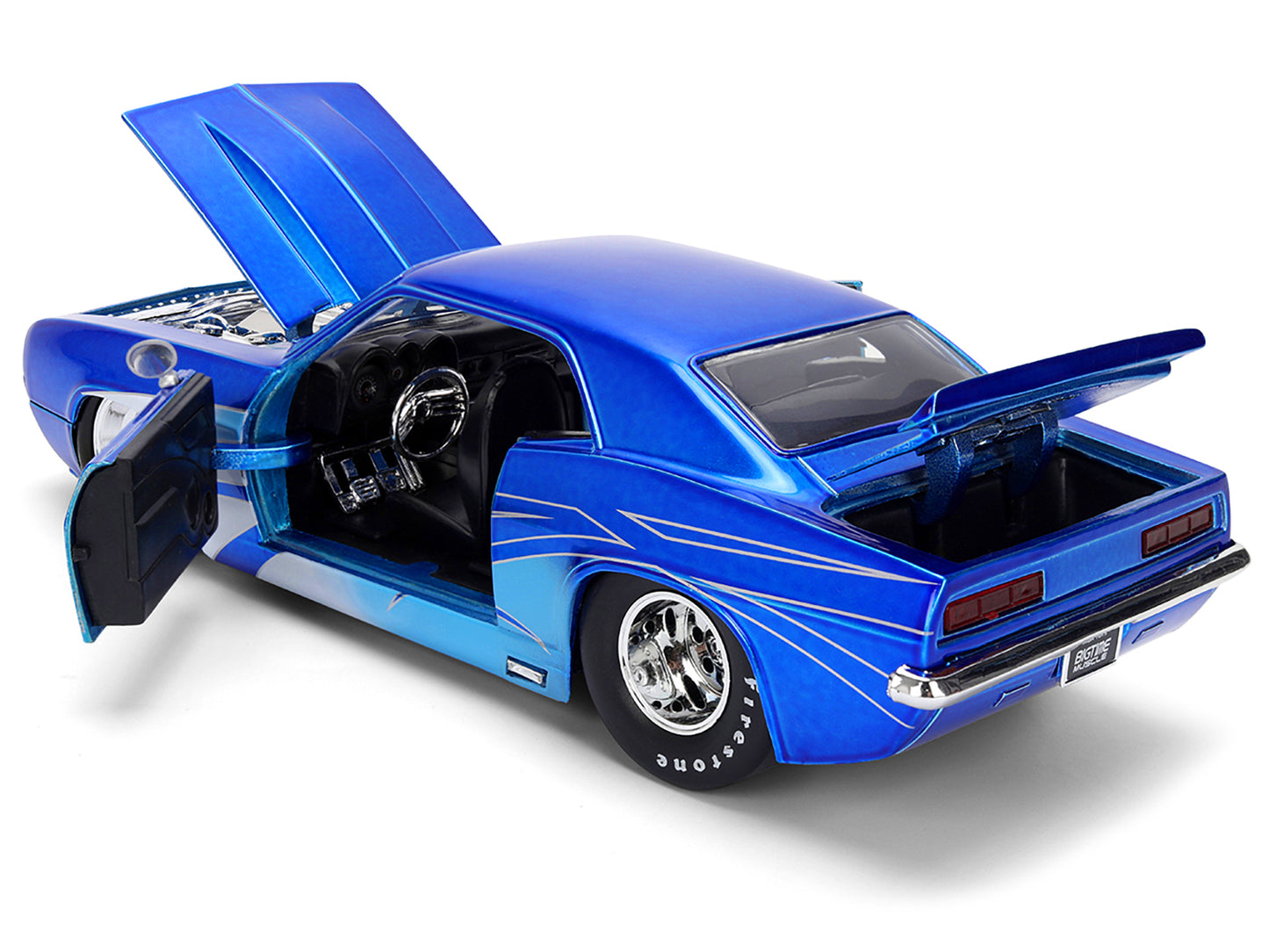 1969 Chevrolet Camaro Candy Blue with Graphics "Bigtime Muscle" Series 1/24 Diecast Model Car by Jada